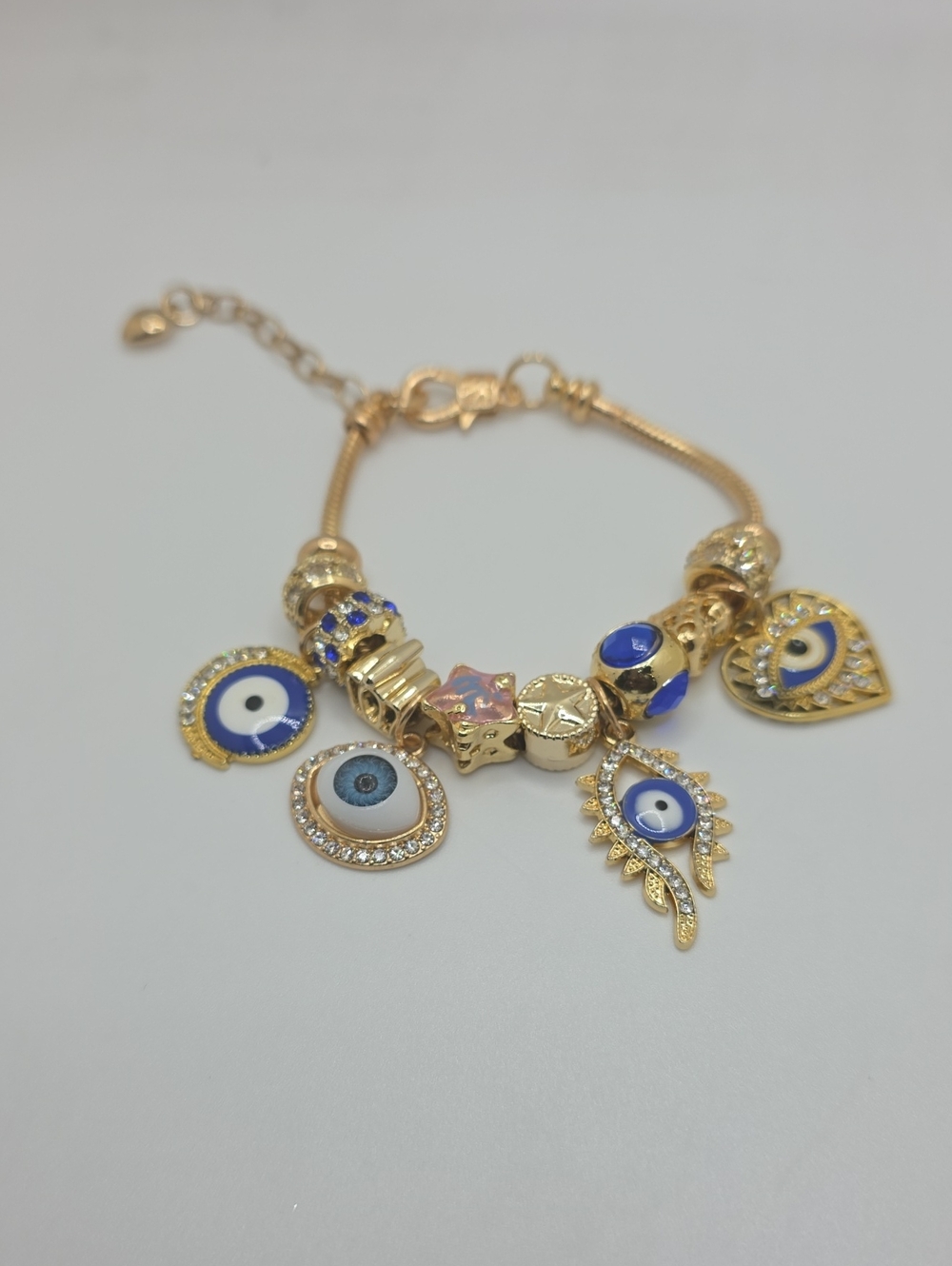 Gold and Blue Evil Eye Charm Bracelet